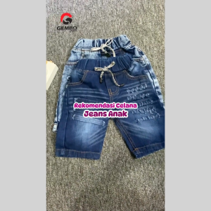 Celana Jeans Anak 1-10 tahun - Celana Anak Laki-laki Jeans Pendek Wisker Strip Biru Tua - Gembo Kids