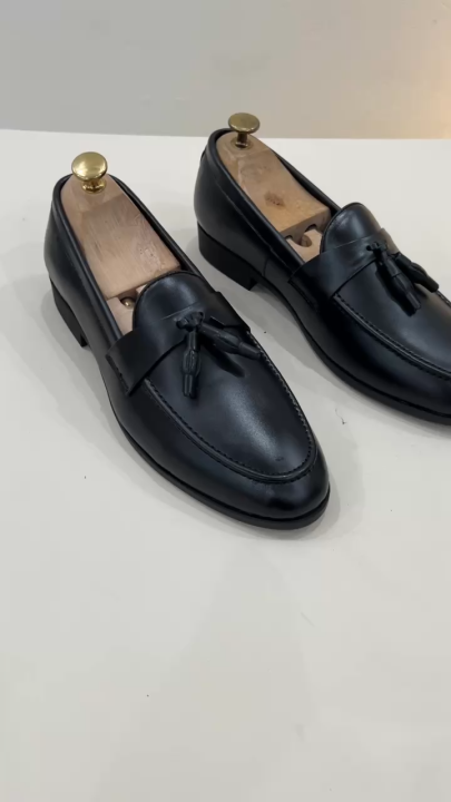 Giày Tassel Loafer Classic Da Thật, Giày Lười Da Bò Nam Họa Tiết Chuông