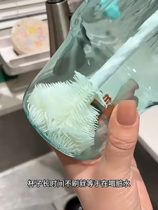 Long Handle Silicone Bottle Brush 90° Foldable Feeding Bottle Cleaning Glass Jar Brush Cleaning Cup Brush