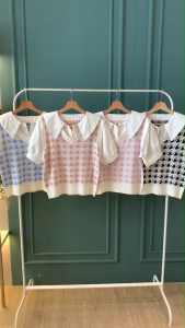 BL20888 Amy Houndstooth 2in1 Collared Blouse