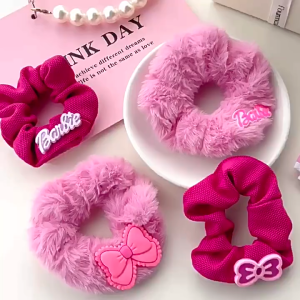 Ikat Rambut Scrunchie Barbie Pita Bulu Tebal Korean Style Aksesoris Karet Rambut Wanita