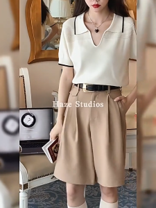 ⚡Port⚡ blouses women new style 2025 Summer Short Sleeved Knitted Blouse Women V-neck Casual Top