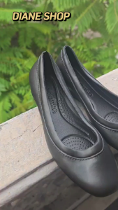 SHUTA Womens Black Shoes 3CM Rubber Non-Slip Waterproof Slip-on Comfortable Versatile for Outdoor Wear Stylish Classy Blackshoes 075523