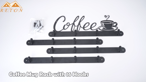 Wall Coffee Cup Rack Strong Load Bearing Coffee Mug Holder Wall Mounted Modern Metal with 4 Mug Hooks for Coffee Bar Kitchen Office