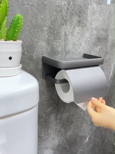 MEIDOO Toilet Paper Holder with Shelf Aluminum Tissue Roll Holder with Mobile Phone Storage Shelf for Modern Bathroom