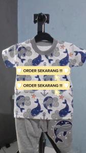 Setelan Baju Bayi Anak Laki-Laki Motif Ikan Paus: Usia Baby Sampai 2TH MAX BB 12 KG