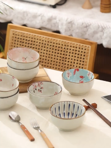 Ceramic Bowl Dinnerware Serving Plate Porcelain Stoneware Glazed Rice  Bowl Decorative Handcrafted Platters 陶瓷米饭碗