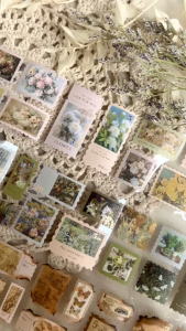2Meter stiker roll prangko 1 Pack Roll Sticker Scrapbook Model Perangko Journal DIY Stiker Aesthetic Stamps tiker Estetik Klasik Prangko Perangko Alam Bunga Postage Stamp Nature Floral Flower Culture Aesthetic Esthetic