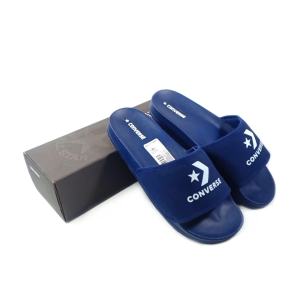 Sandal slide Casual Converse pria wanita tipe selop slip on warna navy list putih grade premium