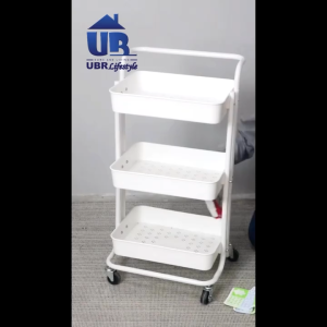 3 Tier Multi-Function Trolley With Handle (Metal+ABS) Troli Serbaguna White Black Pink Green