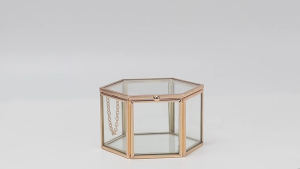 Hexagon Transparent Glass Ring Box Wedding Ring Box Geometric Clear Transparent Glass Gold Jewelry Box Hand Gift Storage Box Jewelry Box