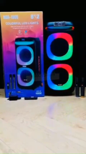 NDR-1908 40W DUAL 8-INCH HIGH POWER PORTABLE BLUETOOTH SPEAKER WITH LED LIGHT WIRELESS MICROPHONE