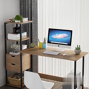 BONA Computer Table With Bookshelf and Drawers Study Table Side Bookshelves Home Office Desk Bedroom Writing Desk