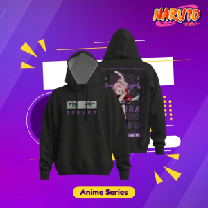 Hoodie Jumper HSCLO Sakura Haruno Shinobi Hidden Leaf Anime Manga Naruto Pullover Sweatshirt Bahan Fleece Ukuran Jumbo Big Size XS S M L XL XXL 3XL 4XL 5XL