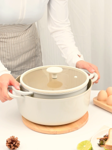JEETEE หม้อซุปเซรามิกเคลือบสารกันติดพร้อมฝาปิด หม้อซุปความจุขนาดใหญ่ 24/28 ซม. เหมาะสำหรับเตาแม่เหล็กไฟฟ้าและเตาแก๊ส