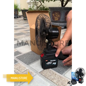 Quạt chạy pin quạt tích điện 8inch 2 tốc độ gió động cơ lõi đồng dùng pin chân phổ thông bảo hành 6 tháng
