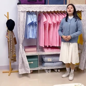 Modern Steel Pipe Wardrobe with Double-Door Design for Easy Storage - 20MM Metal Cloth Wardrobe for Rent Houses