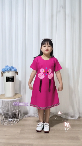 Baju Anak Cewek Perempuan Dress Kaos Usia 3-8 Tahun Bordir Flamingo