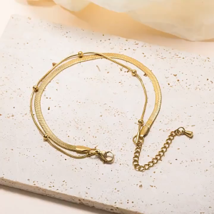 gelang kaki titanium 2layer rantai jedar vintage trending fashion korea style anti karat dan tahan luntur best seller