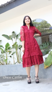 Dress Brokat Wanita Terbaru Pesta Kondangan Natal Remaja Modern Catlin Style Korea Kekinian
