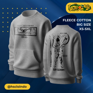 Sweater HSCLO VEGETA Anime Manga Dragon Ball Z Crewneck Sweatshirt Bahan Fleece Abu Misty Ukuran Jumbo Big Size XS S M L XL XXL 3XL 4XL 5XL