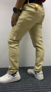 Mens Khaki Pocketed Cargo Jeans skinny Leg stretch Denim Pants Trousers