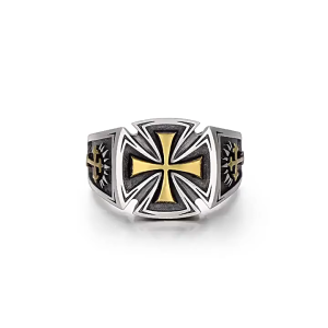 Cincin Retro Independent Cross Yellow Vintage Salib Gaya Retro Pria S925 Sterling Adjustable