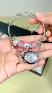 Jam Tangan Wanita Perhiasan Model Gelang Pandora Titanium Lengkap Permata Kristal New Koleksi