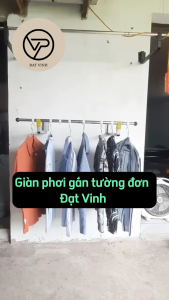Giàn phơi quần áo Inox gắn tường Đạt Vinh thanh phơi đơn có thể kéo dài giàn phơi gấp gọn siêu bền bỉ chịu tải > 40kg