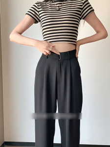 Quần ống rộng nữ lưng cao phối đai đính khoen cực độc đáo - OR244