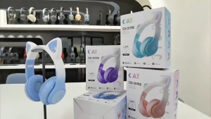 Kids Bluetooth Headphones with LED Cat Ears Wireless/Wired Mode Headphones for Kids Foldable Stereo Over Ear Headphones with Built-in Mic for School Birthday Xmas Gift