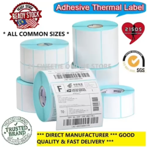 [ALL DIRECT THERMAL ROLLS] DIRECT THERMAL LABEL STICKER SIZES 100x150 100x100 100x80 100x70 100x60 100x50 90 80 70 60 50 40 30mm Width Air Way Bill AWB Note Barcode Stickers Thermal Paper Strong Adhesive Barcode Labels Stickers Paper Roll 高级三防热敏纸