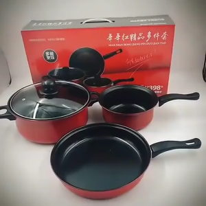 ชุดเครื่องครัว (ชุดสีแดง) หม้อและกระทะ จํานวน 3 ชิ้น ชุดหม้อ ชุดกระทะ+หม้อ ชุดกระทะสุดคุ้ม