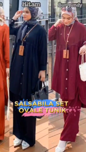 Salsabila Ovale Set Tunik One Set Wanita Long Tunik Rayon Twill Baju Setelan Wanita Kekinian Celana