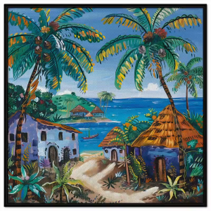 Tranh phong cảnh biển đảo đơn giản ngôi làng ven biển quê hương em tranh treo tường dán tường trang trí decor .CGI-598