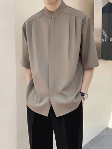 Thời trangThời trangStore Áo sơ mi nam vải co giãn màu trơn thoáng khí thoáng mát dáng rộng thời trang Hàn Quốc phong cách cơ bản