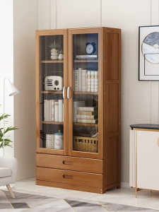 Bamboo Bookshelf With Door And Drawer Storage Cabinet Multi layer Bookshelf Filing Cabinet Display Cabinet Living Room Storage Rack 书柜/文件柜