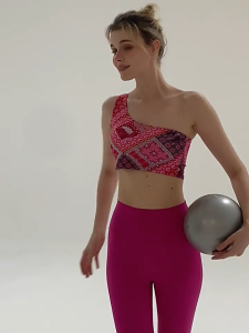 Bra Lệch Vai Thể Thao Yoga Nữ Y225 MANCIYOGA Áo 2 Lớp Lệch Vai Họa Tiết Hoa Hồng Thời Trang Có Mút Lót