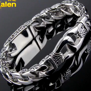 Fashion Men Bracelet Stainless Steel Curved Curb Link Chain Bangle Gelang Keluli Tahan Karat Lelaki Gelang Totem Retro