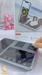Wireless Charger Dock Charging R11 Auto Lift 4 in 1 Support Kompatibel Untuk Device IOS Iphone Samsung Infinix Xiaomi Oppo Vivov Khusus hanya yang support Wireless Charger Apple Watch iwatch Airpods Buds Live Oppo Air Freebuds Automatic time