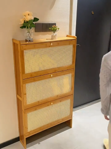 KIMDELIN ตู้เก็บรองเท้า2/3ประตู50/70ซม. ตัวจัดระเบียบรองเท้าลายไม้ออแกไนเซอร์แร็คชั้นวางรองเท้าไม้ไผ่ประตูพลิก