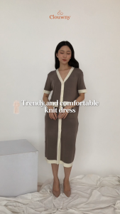 Clouwny Cindy Button Knit Dress Wanita Fashion Wanita Korean Look Fit to XXL