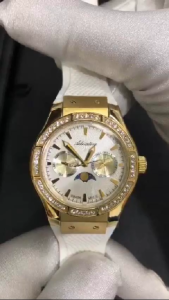ADRIATICA Swiss Made Multifunction Moonphase Watches Gold Case Swarovski Womens Silicone Strap Watch 37mm A3209.1253QFZ