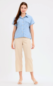 Krizia Crumpled Cotton Button Down Collared Blouse