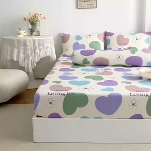 Fitted Bedsheet Set Bedding Set with Pillowcases Soft Washed Cotton - Single 2-in-1 Queen 4-in-1