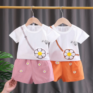 1-5 Years Kids Girl Clothes Set 2PCS Summer Little Girl Casual Clothing Suit Short Sleeves Floral Print T-shirt Shorts Fashion Toddler Girl Outfit