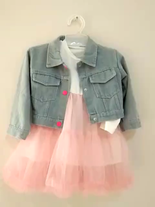 Dress Anak Perempuan Import Model Jaket Jeans Kancing Saku Rabbit Bordir Sifon Collor Terbaru