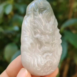 Big Dragon Natural Type A Jadeite Pendant with Tea green color come with certificate weighs 53.88 grams 63.80 * 42.30 * 11.80 mm daily wear for dragon lovers (pendant99)