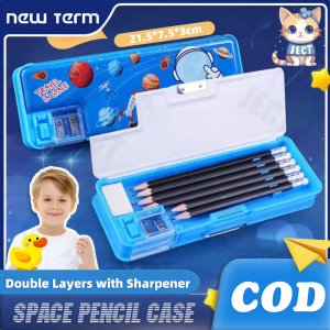 JECT Double Layers Pencil Case For Boy Kids Cartoon Plastic Stationery Box With Sharpener School Supplies Children Gift