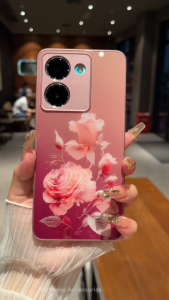 For Vivo Y36 Y27 5G Case Vivo Y27S Y36 4G Shockproof Blue rose Case with Camera Protector Pink rose Luxury Liquid Glass Phone Case